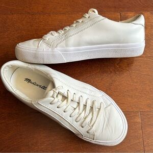 Madewell Sidewalk Low-Top Sneakers in Leather, White with White Laces, Size 6